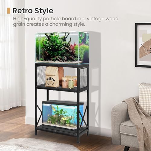 SwaaVee Fish Tank Stand, 10 Gallon Aquarium Stand, 3-Tier Metal Storage Shelf, 20.47"×11.42"×31.69" Heavy Duty Terrarium Stand for Home Office Fish Tank Shelf, Black - color: Rustic Black