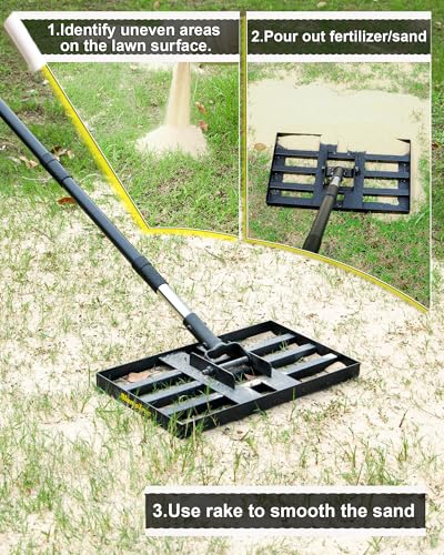 Lawn Leveling Rake, 17"x10" Heavy Duty Sand Leveling Tool with 6.7FT Stainless Steel Long Handle, Golf Rake for Soil, Compost, Gravel, Lawn Leveler for Yard, Garden, Landscaping Level Tool - style: 6.7FT 17"x10"