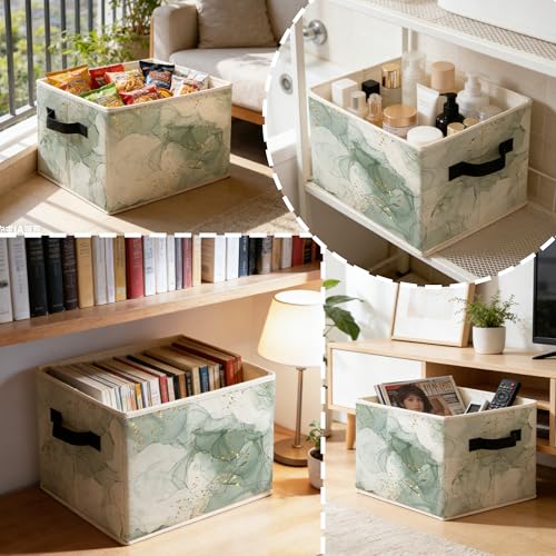 Abstract Sage Green and Gold Storage Bins Box with Handles, Luxury Green Marble Modern Boho Abstract Foldable Basket Toybox for Bedroom Bathroom Laundry Room Home Clothes Toys Books - color: Color-2