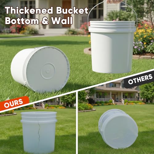 2.5 Gallon Bucket for Cleaning, Small Extra Thick Plastic Bucket with Metal Handle, Food Grade, BPA Free (White, 3 Pack, No Lid)