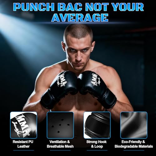 Freestanding Punching Bag with Gloves, 70'' Heavy Boxing Bag with Stand for Adult Teens, Standing Women Men Inflatable Kickboxing Bags for Beginners Training MMA Muay Thai Fitness - style: Punching Printing