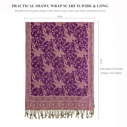 TUSHUSTY Pashmina Feel Shawls Wraps Rave Scarf for Women Soft Silky Reversible Men Scarves Hijab - color: Purple