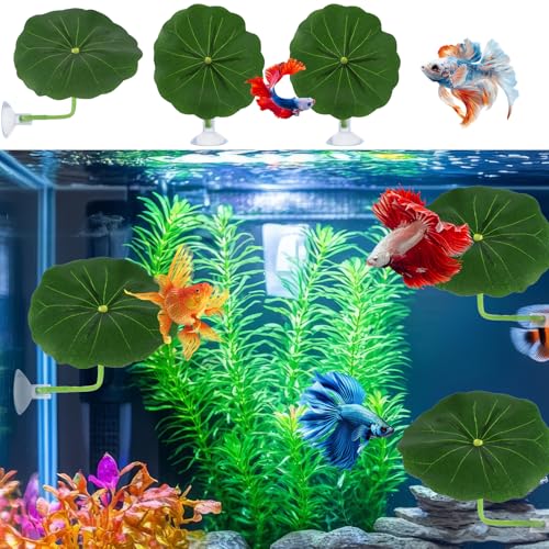 Xindojuz 3 Pack Betta Fish Toys, Plastic Betta Bed Leaf Hammock for Fish Tank Decorations, Safe Soft Aquarium Decor Plants with Suction Cups for Shrimp, Small-Fish (2.56 Inches)