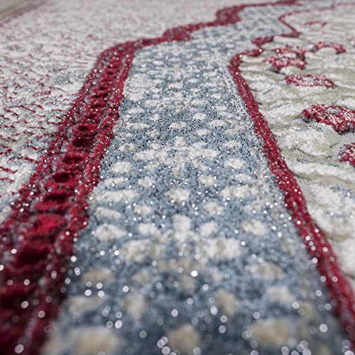Modefa Turkish Islamic Velvet Prayer Rug - Prayer Mat Carpet for Men and Women - Traditional Muslim Janamaz Sajada - Ramadan or Eid Gift - with Car Hanger - Luxury Winter Rose (Blue/Red) - color: Blue / Red