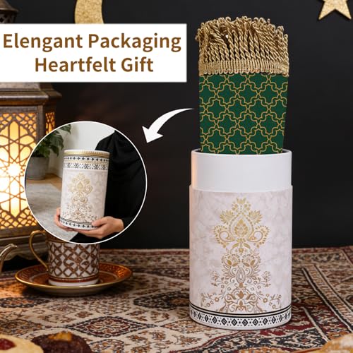 Prayer Mat Ramadan Gifts - Green Prayer Rug Islamic Praying Tasbih Beads Compass, Muslim Praying Carpet for Men Women Eid Salah Namaz Meditation, Gifts for Eid Ramadan - color: Green
