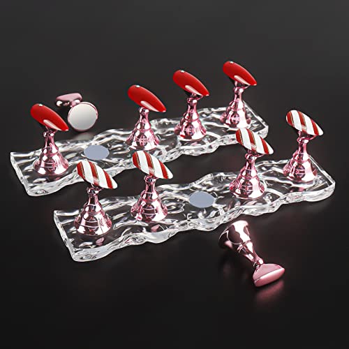 4 Set Nail Holder Stand - Display Fake Wave Shape Acrylic Nails, Magnetic Holder & Practice Station - color: 4Wave Pink