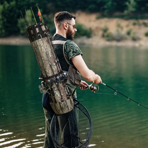 Fishing Pole Bag Rod Case, Folding Fishing Pole Bag Fishing Gear | 900D Oxford Fabric Fishing Pole Case, Large Capacity, Holds 5 Fishing Poles with Reels, Lightweight Fishing Gifts for Men Boy - color: Green Caomo