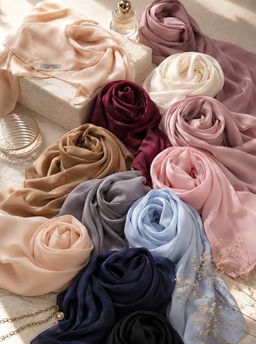 Women’s Chiffon Hijab Scarf - Heavyweight Solid Color Shawl & Wrap, Soft Breathable Headwrap for All Seasons - color: Mcgjxfs2604-beige