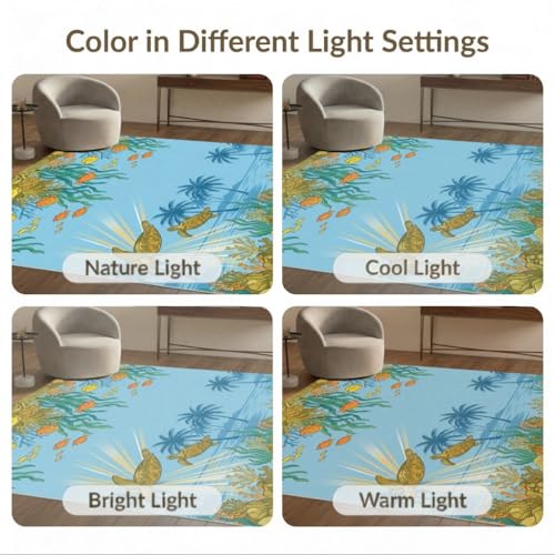 6'x9' Washable Beachy Sea Turtle Area Rug, Teal Non-Shedding Pet Friendly Room Rug for Queen Size Bedroom, Under Bed, Master Suite, Foldable Easy Care Carpet | Ref:1991881 - color: Blue/Pattern 46, size: 6' x 9' (Rectangular)