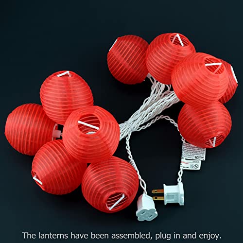 HOSY 10-Pack Red 3-in Lanterns, 11 ft White Wire Plug-in UL String Lights | Self-assembly Required, Nylon Fabric, 3-in Diameter, 12-in Spacing, End-to-end Connectable, UL Certified - color: Red