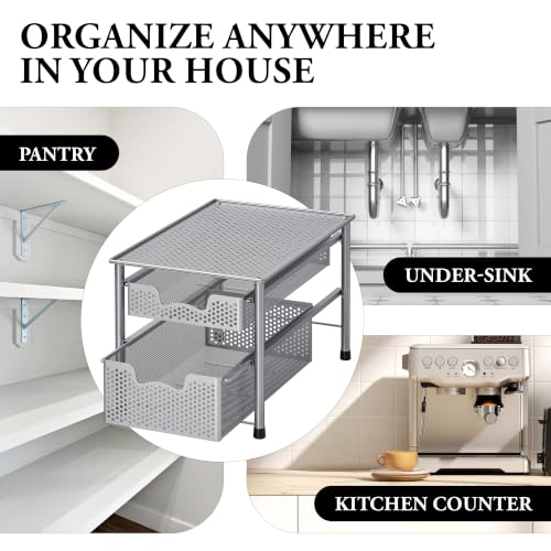 Simple Houseware Stackable 2 Tier Sliding Basket Organizer Drawer, Silver - color: Silver, size: 2-Tier