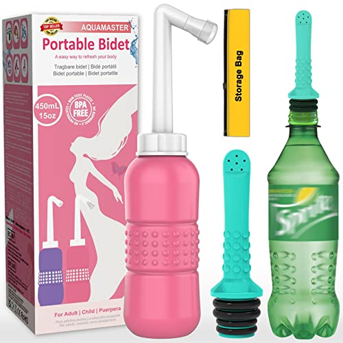 2PCS-Pack Portable Bidet for Travel Bidet Bottle+ Green Pocket Cleaner Backpack Camping Bidets , with Water Seal Cap + Storage Bag ,Peri Bottle for Postpartum Essentials