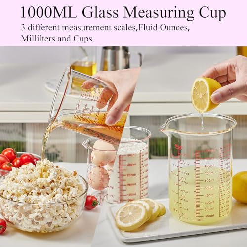 High Borosilicate Glass Measuring Cup Set-V-Shaped Spout,Includes 250ml(8OZ), 500ml(16OZ), and 1000ml(32OZ) Glass Measuring Beaker for Kitchen or Restaurant, Easy to Read - size: 250ml/500ml/1000ml Measuring Cup Set