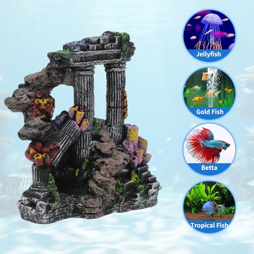 Fish Tank Decorations, Roman Column Decoration, Aquarium Decorations, Enhances Underwater Aesthetic for Fish, Black Gray