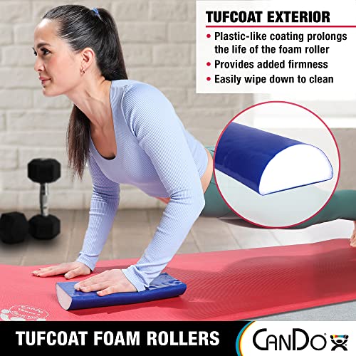 CanDo Premium TufCoat Blue Coated Half-Round Foam Rollers for Muscle Restoration, Massage Therapy, Rehabilitation, Sport Recovery and Physical Therapy for Home, Clinic and Gym - size: 4" X 12", style: Half Round