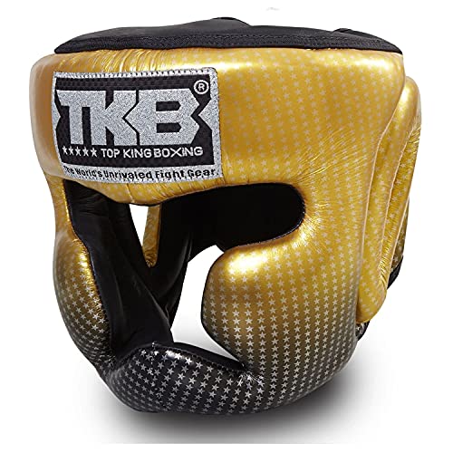 TOP KING Boxing Muay Thai Headgear Head Guard Protection - color: Superstar Gold, size: Small