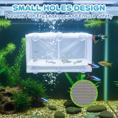 2 Pack Breeder Box for Fish Tank, Plastic Frame Breeding Box with Suction Cups, Fish Breeder Box for Aquarium, Mesh-Framed Fish Fry Incubator with Partitions