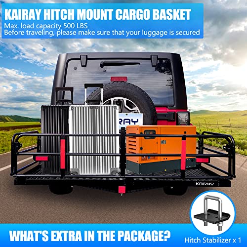 KAIRAY 500 Lbs Heavy Duty Hitch Mount Cargo Carrier 60" x 24" x 14.4" Folding Cargo Rack Rear Luggage Basket Fits 2" Receiver for Car SUV Camping Traveling - color: Black, size: Hitch Cargo Basket only - 60" x 24" x 14.4"