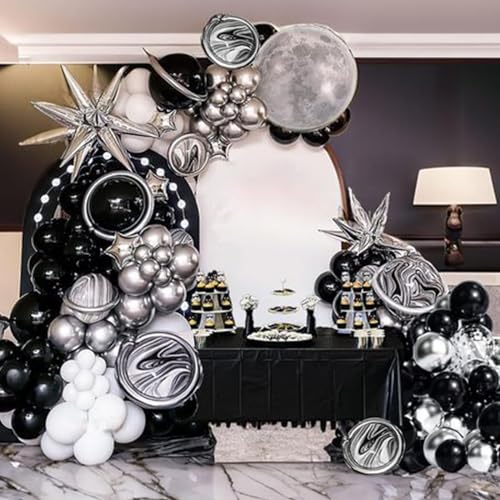 Black and Silver Balloons, Metallic Silver and Black Balloons Pearl Silver Confetti Balloons Party Balloons Chrome Latex Balloons for Kids Adults Birthday Wedding Baby Shower Graduation - color: Black and Silver