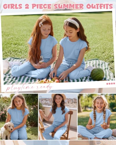 Girls 2 Piece Outfits Sets - color: Light Blue, size: 11-12 Years