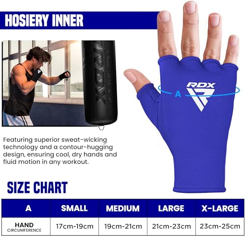 RDX Boxing Hand Wraps Inner Gloves Men Women, Half Finger Elasticated Bandages, Under Mitts Fist Protection, Muay Thai, Kickboxing, MMA, Martial Arts Speed Bag Punching Training - color: Blue White, size: Medium