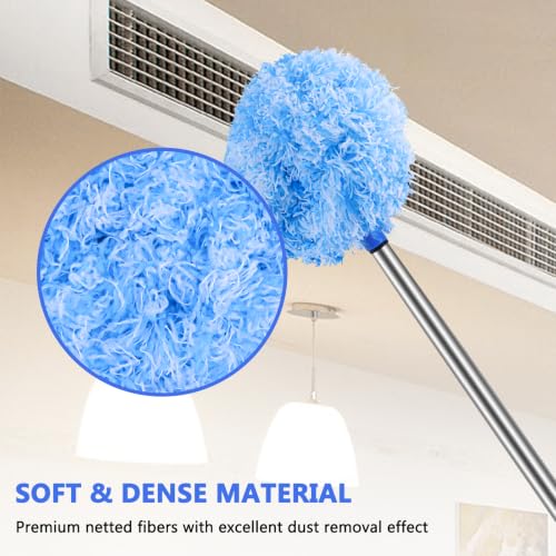 Ceiling Fan Cleaner Duster Reusable Microfiber Ceiling Fan Blade Cleaner Removable Duster with Extension Pole Adjusts 13 to 49.7 Inch for Cleaning Walls Furniture Door Window Top (Blue White) - color: Blue White