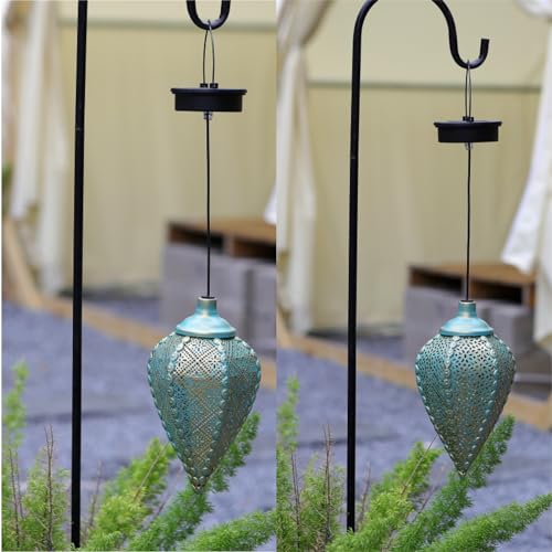 Solar Outdoor Lanterns- Hanging Lights, Set of 2 Moroccan Style Garden Party Decorative Rechargeable Lantern, Hurricane Lamps are Great for Front Porch, Patio and Yard