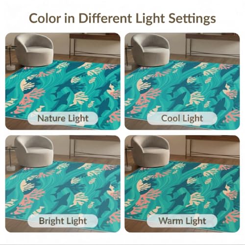 6'x9' Washable Beachy Shark Area Rug, Cream Non-Shedding Pet Friendly Room Rug Foldable Easy Care Carpet for Queen Size Bedroom, Under Bed, Master Suite | Ref:2068009 - color: Blue/Pattern 1, size: 6' x 9' (Rectangular)
