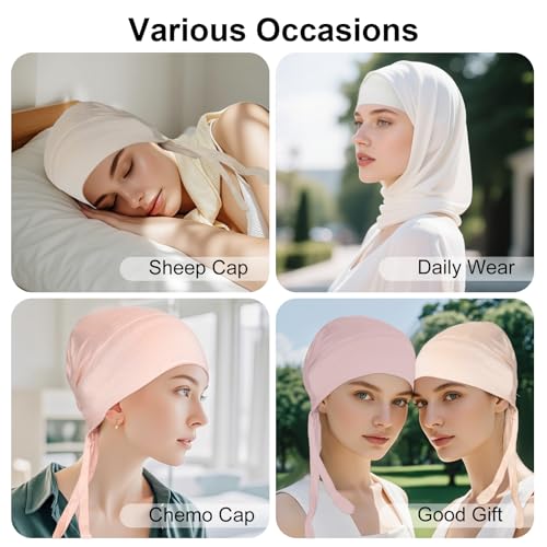 5Pcs Islamic Muslim Under Hijab Cap Inner UnderScarf for women Inner Under Scarf Hat Hijab Cap with Tie Back Closure - color: White\khaki\snowdrop\pink\beige