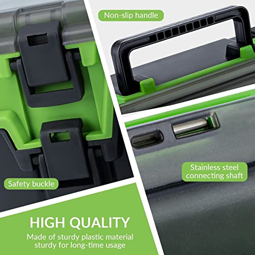 THKFISH Fishing Tackle Box Organizer Double Layer Tackle Storage Fishing Boxes Outdoor Box with Adjustable Dividers 14.96 * 10.23 * 4.5in Green - color: A-GREEN-double sided tackle box