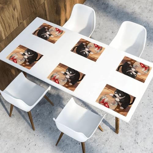 Cat Fish Tank Washable Placemats Set of 6-Heat Resistant Dining Table Mats, Non Slip Kitchen Table Decor
