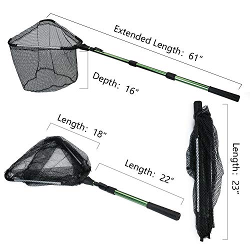 RESTCLOUD Fishing Landing Net with Telescoping Pole Handle, Fishing net Freshwater for Kids Men Women, Extend to 40-63 Inches - style: F: Super Strong Aluminum Handle, 61" Full