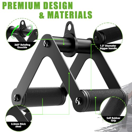 Double D Row Handle LAT Pulldown Attachments, 1.3 Inch Diameter Big Comfort Rubber Grip V Bar Attachmentt for Cable Machine Home Gym Accessory - color: Black Double D