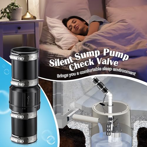 Threlaco 1 Pack Sump Pump Check Valve Fit 1-1/2 inch and 1-1/4 inch Pipe | Slip On Check Valve with 4 Pcs Stainless Steel Hose Clamps for Sump Pump Life Expectancy Increase
