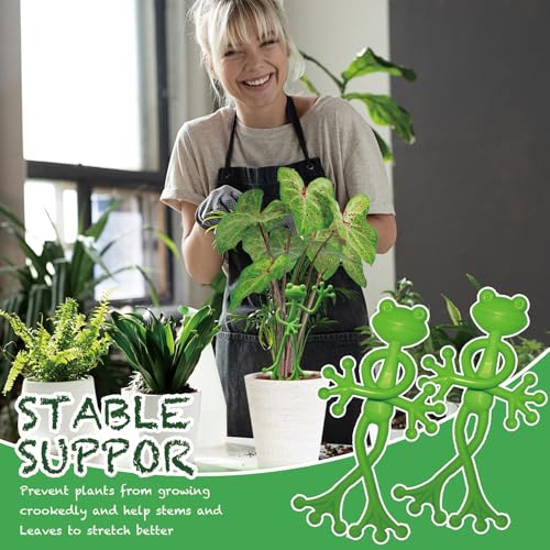 4 pcs Frog Plant Stand, Multipurpose Green Frog Plant Supports Steady Cartoon Plant Branches Tie Down, Frog Plant Holder for Potted Plants, Plant propagation buddy Cute Frog Flower Pot Hugger Plant Climbing Fixture Clips Perfect for Indoor Outdoor Garden