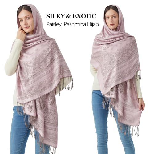 Reversible Paisley Pashmina Rave Scarf Shawl-Soft Silky Pashmina Wraps for Women Evening Dresses - color: E#. Style 5-pink
