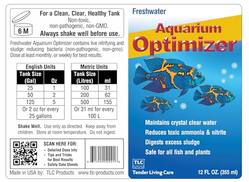TLC Products, Freshwater Aquarium Optimizer, Aquarium Water Clarifier | Aquarium Water Clarifier, Reduces Ammonia, 12 Fl Oz - size: 12 oz (355 ml)