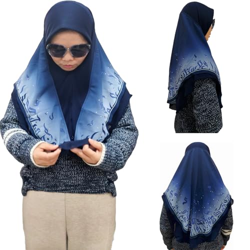Ready To Wear Instant Hijab For Women Chiffon Hijabs Islamic Abaya Turban Muslim Slip-On Khimar Floral Hijab Scarf - color: 9# Navy