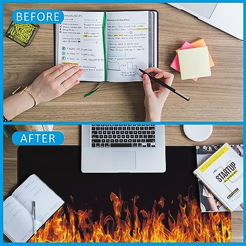 Fire Flames Large Gaming Mouse Pad,Waterproof Desk Mat for Desktop,Non-Slip Rubber Base Mousepad with Stitched Edges for Laptop Office and Home 35.4X15.7 Inch - color: Fire Flames
