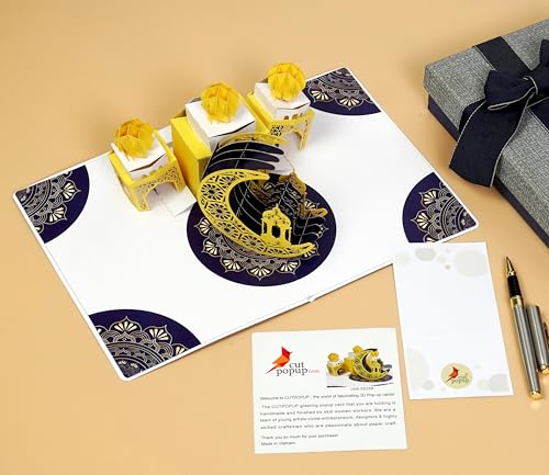 CUTPOPUP Ramadan Card Pop Up, 3D Ramadan Kareem, Eid Mubarak, Awesome Holy Month Present, Eid al-Fitr Celebration, Muslim Holiday, with Note and Envelope SD258US1520