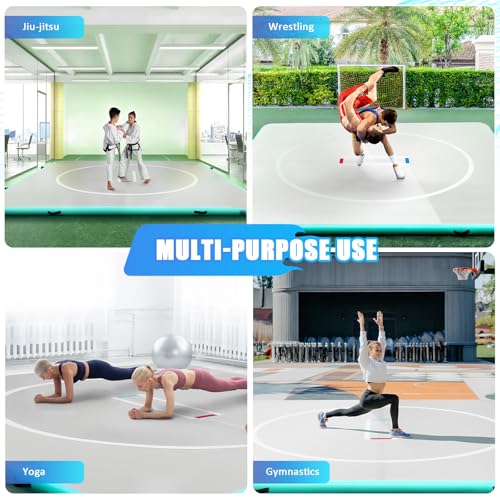 10x10ft Inflatable BJJ Mat, 4 Inch Thick Wrestling Mat for Home Training, 15 PSI Heavy Duty Foldable Grappling Mat with Electric Pump, Martial Arts Floor for MMA, Judo, Gymnastics for Men and Women