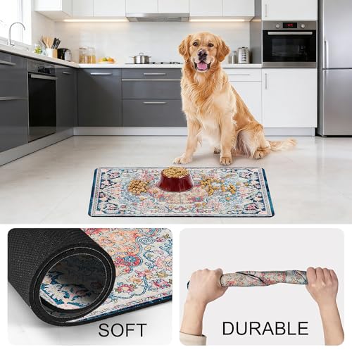 Cat Food Mat Pet Feeding Mats Dog Bowls Mat Cat Water Mat 12x20 Inch Boho4 - color: Bohemia Style 04