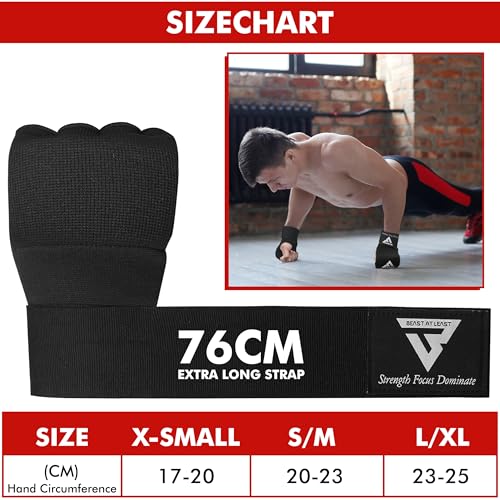 Gel Boxing Hand Wraps Inner Gloves for Men and Women, Quick 76cm Long Wrist Straps, Elasticated Padded Boxing Wraps for Muay Thai, MMA, Kickboxing, Martial Arts - size: Large-X-Large