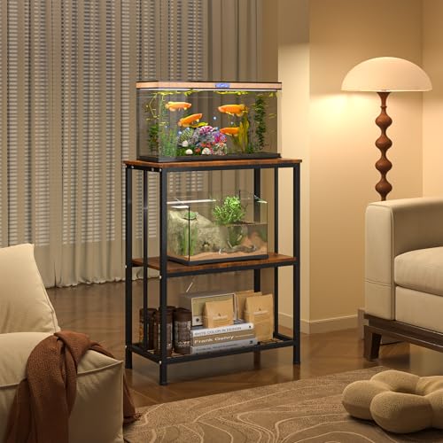 10-20 Gallon Fish Tank Stand, 3-Tier Metal 20 Gallon Aquarium Stand | Heavy Duty,Easy to Assemble,with Adjustable Storage Shelf, Ideal for Breeder/Turtle/Terrarium Tank,24.8"L*11.8"W*30.7"H