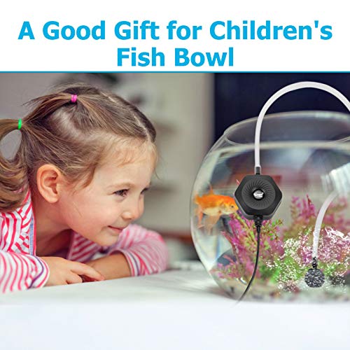 hygger Ultra Silent 1.5W Fish Bowl Aqaurium Mini Air Pump with Accessories, Oxygen Aerator Kit for Fish Tank 0.5-15 Gallon, Comes with 3/16 Inch Air Tubing, Air Stone, AC 110V/60HZ - color: Black