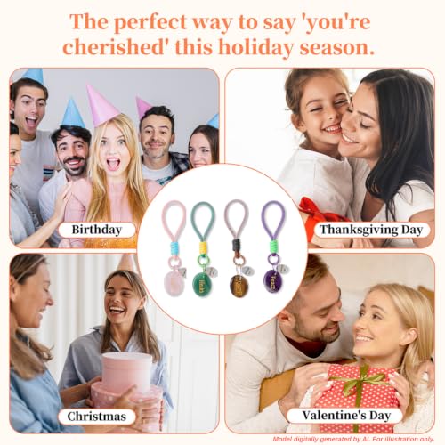 Crystal Keychain Set - Natural Healing Stones with Affirmation Cards- Worry Stone Anxiety Relief Gift - color: Amethyst.
