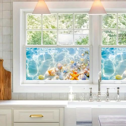 HOMETITUTE Seaside Shell Starfish Privacy Window Film 39.3x17.7 Inch PVC - color: Animal Window Film#04