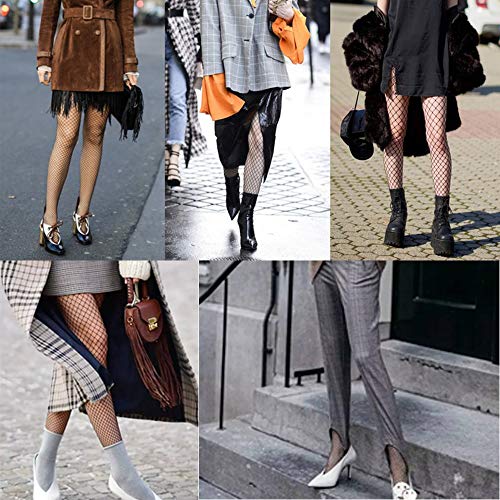E-Laurels Womens High Waist Patterned Fishnet Tights Suspenders Pantyhose Thigh High Stockings Black - color: Black M Hole