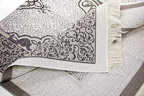 ihvan online Muslim Prayer Rug with 99 Beads Tasbih & Travel Bag, Soft Taffeta Sajadah, Lightweight & Foldable Janamaz, Portable Prayer Mat, Islamic Gift for Eid, Ramadan, Hajj & Umrah, Grey - color: Grey