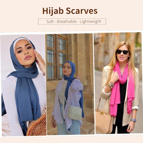 Muslin Hijab Scarf for Women Long Headscarves Solid Head Wraps Soft Pashminas Shawls - color: Denim Blue Muslim Hijab Scarf